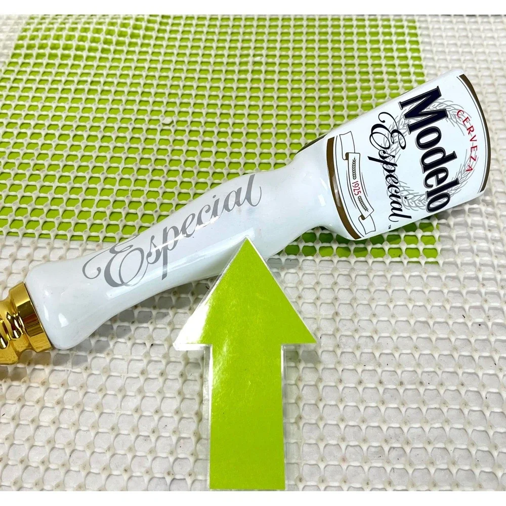 Modelo Especial Beer Tap Handle White Ceramic Gold Accents Bar Decor